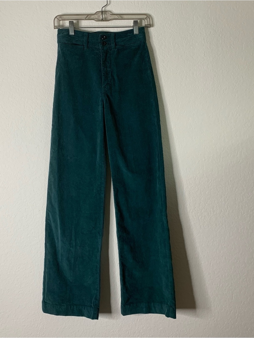 Faherty womens green stretch cord wide leg pants 25